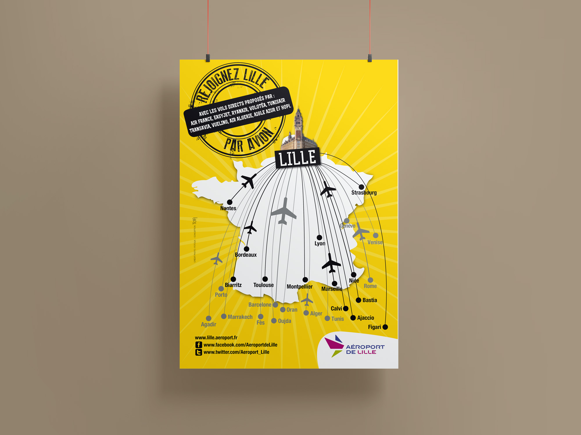 Aéroport de Lille - Affiche Rejoignez Lille par avion.